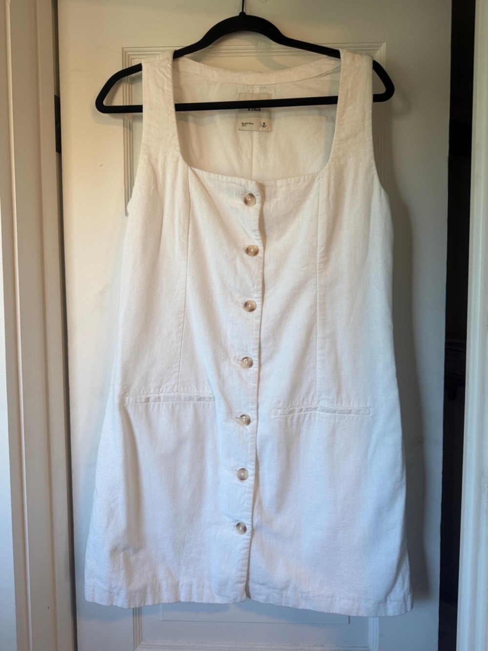 Abercrombie & Fitch White Linen Button-Front Mini Dress